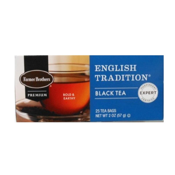 Farmer Brothers Premium English Tradition Black Tea Bags – 25 Count Box – Mountain-Grown Pure Black Tea for Rich, Smooth Flavor – Classic English Blend for Morning or Afternoon Refreshment