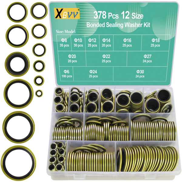 XBVV 378 Pcs NBR Metal Bonded Sealing Washer Assortment Kit M6 M8 M10 M12 M14 M16 M18 M20 M22 M24 M27 M30 Automotive Self-Centred Seal Gasket Repair Set XBVV 378 Pcs NBR Metal Bonded Sealing Washer Assortment Kit M6 M8 M10 M12 M14 M16 M18 M20 M22 M24 M27 M30 Automotive Self-Centred Seal Gasket Repair Set