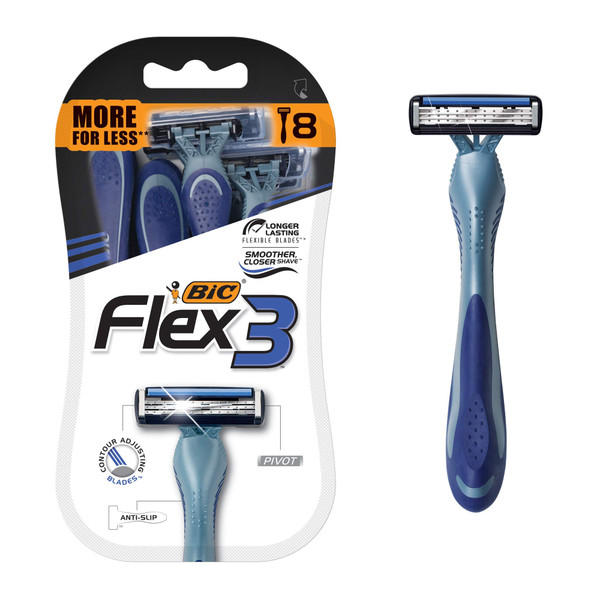 BIC Flex 3 Sensitive Disposable Razors for Men, Great Razors For a Smooth and Comfortable Shave, Shaving Razors With 3 Blades, 3 Count