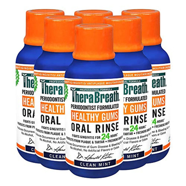 TheraBreath Healthy Gums Periodontist Formulated 24-Hour Oral Rinse, Clean Mint, 3 Ounce (Pack of 6)