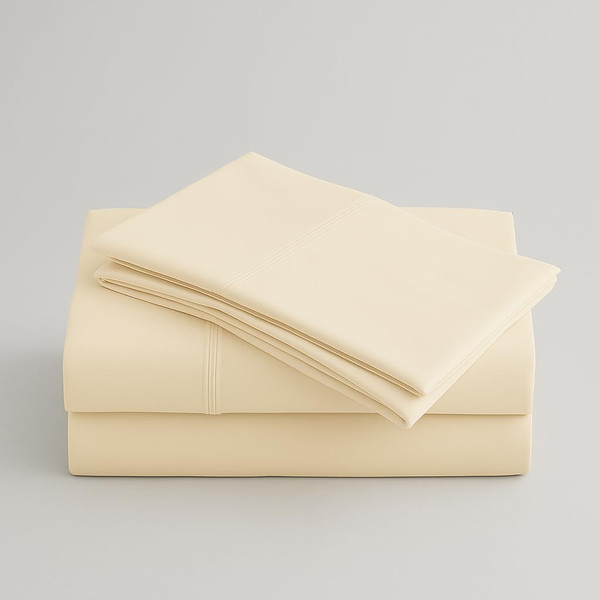 Peru Pima 415 Thread Count Percal California King Sheet Set - 100% Peruvian Pima Cotton, 4 Piece (Flat, Fitted, 2 Pillowcases) - Cooling, Crisp, Deep Pocket, Hotel Quality Bedding - Ivory