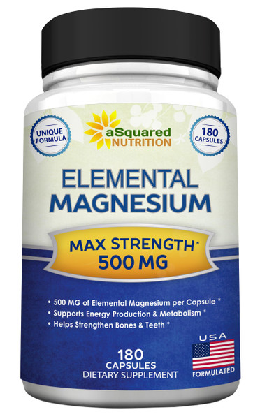 aSquared Nutrition Proprietary Magnesium 500mg – High Absorption Magnesium Citrate & Oxide – 180 Veggie Capsules, 180 Day Supply – USA Formulated & Third-Party Tested