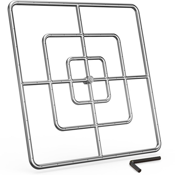 onlyfire 30 Inch Square Fire Pit Burner Ring for Natural Gas & Propane Fire Pit and Fireplace, 304 Stainless Steel DIY Firepit Burner for Both Indoor and Outdoor, BTU 435,000 Max