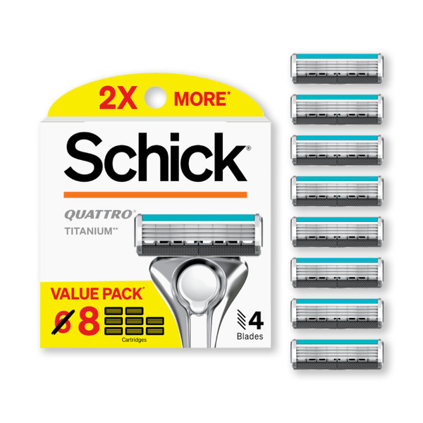 Schick Quattro Titanium Razor Refills, 8ct | Schick Razor Blades Refills, Razor Blades for Men, Shaving Blades for Men, Quattro Razor Refill, 4 Blade Razor Heads, 8 Refills-1765813266