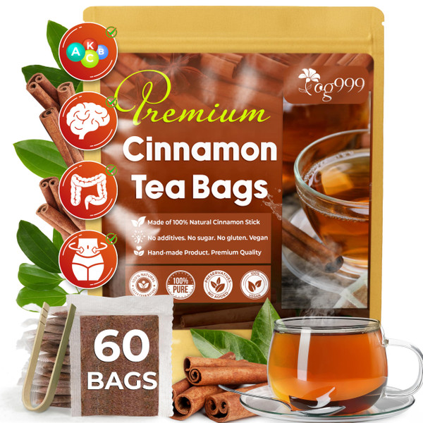 TOG999, Premium 60 Tea Bags - Special Cinnamon Tea, 100% Natural & Pure, Herbal Tea. Cinnamon Stick Herbal Spice Tea. No Sugar, No Caffeine, No Gluten, Vegan.