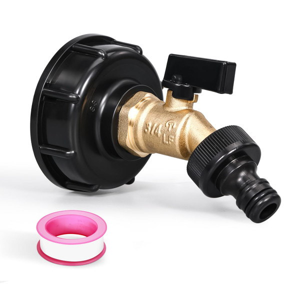 IBC Tote Adapter, 275-330 Gallon Fittings 2.36" Coarse Threads Brass Hose Faucet Valve Tool with Ball Valve for Garden Hose Connector (For 2.36" Coarse Threads to 3/4")