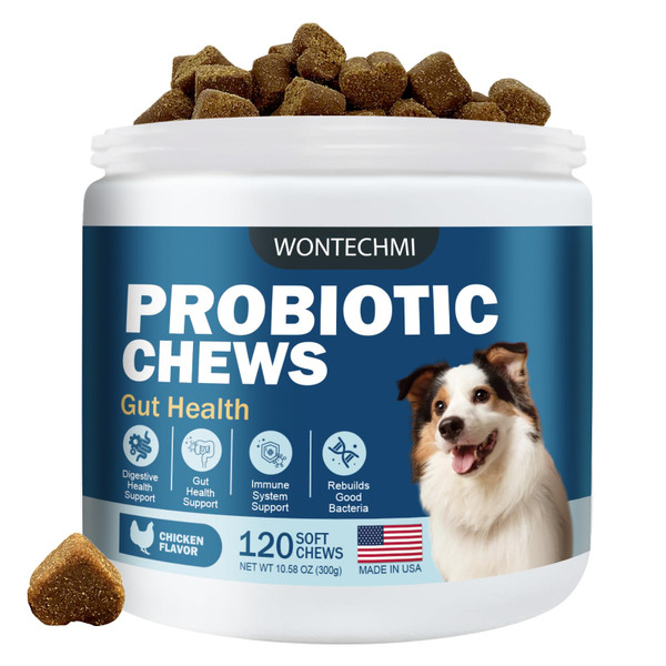WONTECHMI Probiotics for Dogs, Improve Itchy Skin Itchy Ears, Gut Health, Yeast Balance, Allergies, Immunity, Dog Probiotics and Digestive Enzymes with Prebiotics, Reduce Diarrhea (Chicken, 120 chews)-1765814934