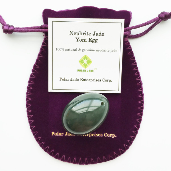 Jade Egg of Real Nephrite Jade, Drilled Jade Yoni Egg, Small Size (35x25mm) by Polar Jade Jade Egg of Real Nephrite Jade, Drilled Jade Yoni Egg, Small Size (35x25mm) by Polar Jade