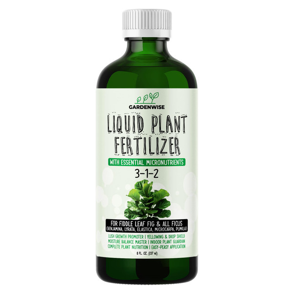 GARDENWISE 3-1-2 Liquid Fertilizer Concentrate with Micronutrients - Optimal Fiddle Leaf Fig Plant Food, Ideal for Ficus Lyrata & Fig Trees, Gold Leaf Enhanced Indoor Plant Fertilizer (8 OZ)