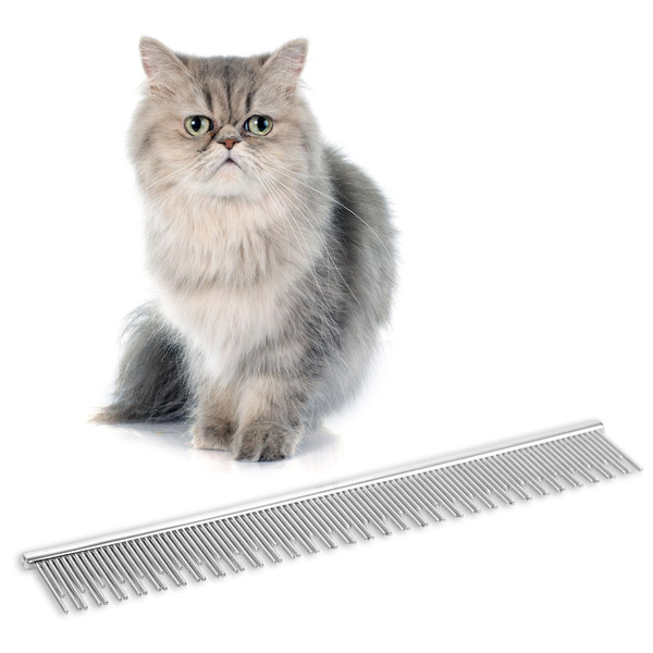 Eye Envy ProGlide Deshedding and Detangling Comb for Long-Haired Cats | Remove Undercoat, Excess Hair, Tangles & Knots | 6" Dual-Tooth Comb with Rounded Pins
