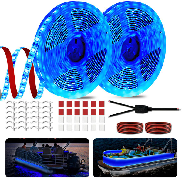 JUIOHAKY 40FT Boat LED Strip Lights 12V Waterproof, Marine LED Strip Lights for Pontoon, Ideal as Under Gunnel Lights, Deck Light, Boat Interior Light for Kayak, Jon Boat and Fishing Boats (Blue)