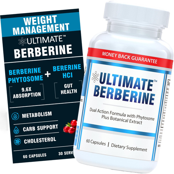 Ultimate Berberine Phytosome for Metabolic Health, Appetite Control & Gut Health - 9.6X Absorption with Dual Action Formula - Immunity & Cholesterol Support - 1000mg Clinical Dose - Third Party Tested