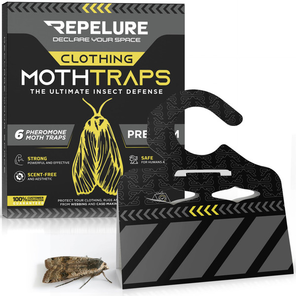 Repelure Premium Moth Traps for Clothes - Strongest Luring and Stickiest Closet Moths Traps - Killer Indoor Repellent for Closets (6 Pack)