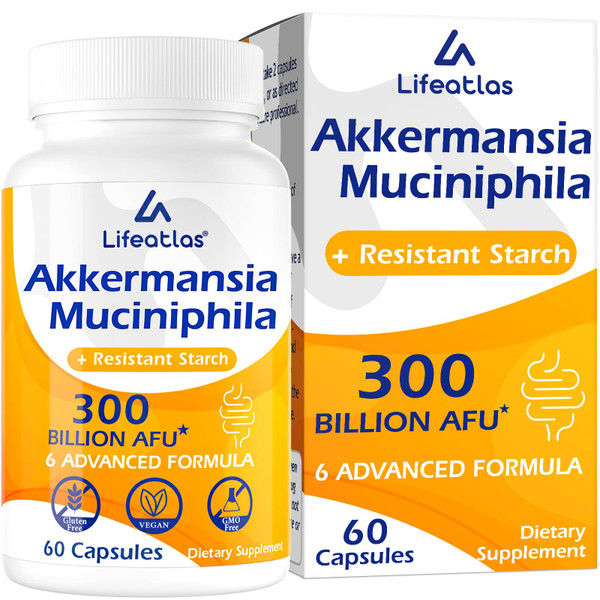 Lifeatlas GLP-1 Akkermansia Probiotic Supplement | GLP-1 with 300 Billion AFU Akkermansia Probiotic, GLP1 Probiotics for Women and Men, Daily GLP 1 Akkermansia Probiotics Supplement, 60 Capsules Lifeatlas GLP-1 Akkermansia Probiotic Supplement | GLP-1 with 300 Billion AFU Akkermansia Probiotic, GLP1 Probiotics for Women and Men, Daily GLP 1 Akkermansia Probiotics Supplement, 60 Capsules