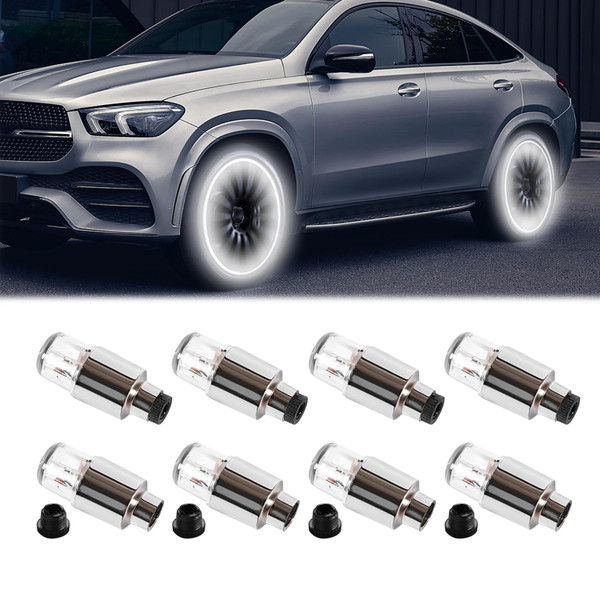 Kutyun 8PCS LED Wheel Lights, Automotive Tire Light Assemblies, Air Neon Valve Light, Waterproof LED Flashing Light, Car Exterior Accessories Tire Valve Caps Lamp Universal for Car Bike (White)-1765817170