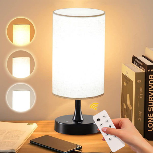 Caromolly Light Therapy Lamp, 10000 Lux Lamp with Remote Control, 3 Color Temperature & 4 Brightness Level & Timer, Daylight Lamp for Home, Office, Decoration(Black Base Linen Shade)