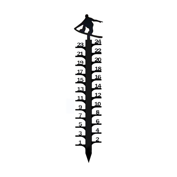 Snow Gauge, 24 Inch Iron Art Snowfall Measuring Gauge, Handmade Metal Snow Measuring Stick, Snowflake & Rain Gauges Decorative for Yard, Garden, Lawn (C# Skateboard)
