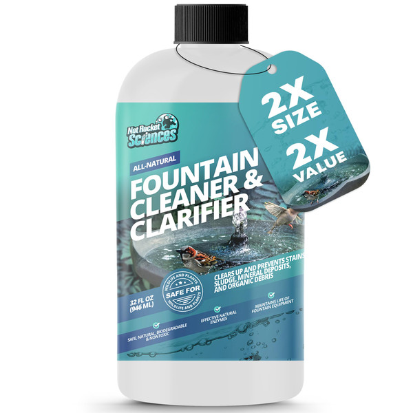 32oz Water Fountain Cleaner - Cleans 80 Gallons of Water, Bird Bath Cleaner Safe for Birds and Wildlife, Ideal for Indoor & Outdoor Use - Prevents Dirt Build-Up and Clog, Safe for Stone, Metal & More