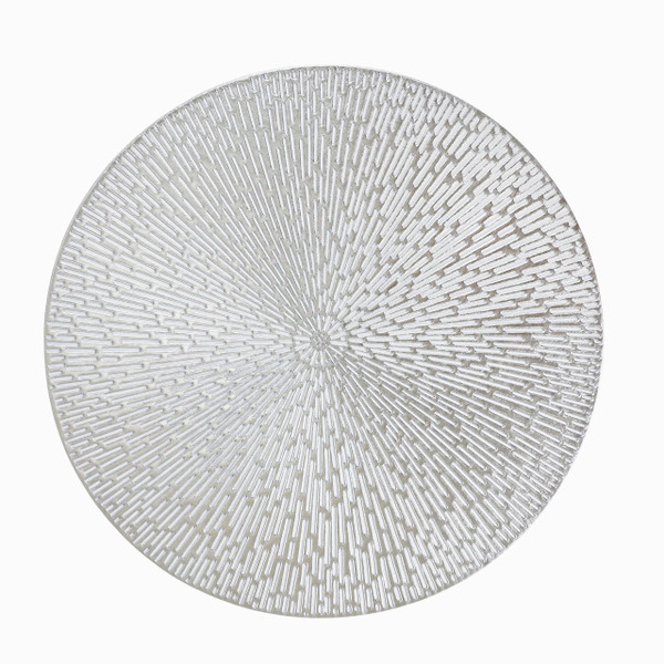 Snowkingdom Silver Round Placemats Set of 6, 15 Inch Metallic Pressed Vinyl Place Mats, Easy Clean Non Slip Heat Resistant Washable PVC Hollow Out Table Mats for Dinner Party Table Decoration