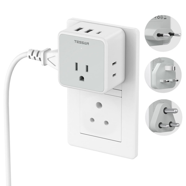 TESSAN All European UK Travel Plug Adapter Kit, International Detachable with 3 Outlet 3 USB(1 USB C), Type C/G/E/F/M EU Power Adaptor, US to Europe Greece Italy South Africa Spain Ireland-1765820460