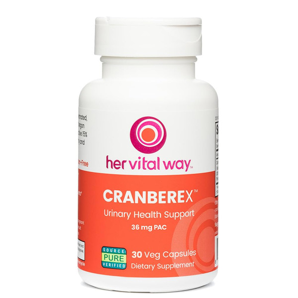 her vital way Cranberex - Cranberry Pills for Women and Men - Cranberry Supplement with 36mg PAC - Cranberry Extract Capsules for Urinary Tract Health and Kidney Care - 30 Veg Capsules