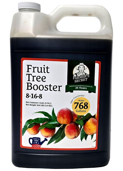 Farmer's Secret Fruit Tree Booster Fertilizer (128oz) - Super Concentrated and Phosphorus Rich - Formulated for All Fruit Trees Including Peach, Banana, and Apple