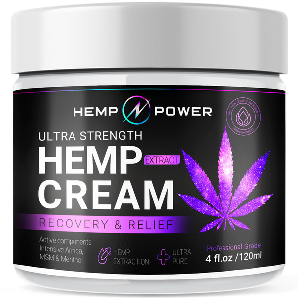 HEMP POWER Cream with Hemp, Menthol, MSM Arnica, Support Your Back, Muscles, Joints, Neck, Shoulder, Knee, Nerves - 4 Fl Oz