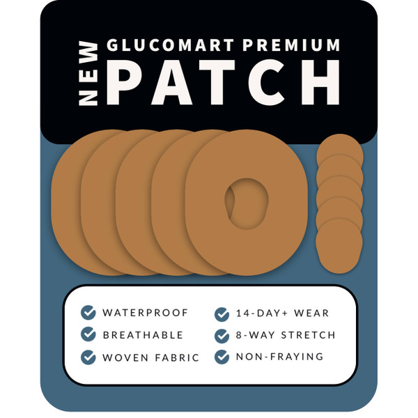 Glucomart Adhesive Patches for Dexcom G7 Hypoallergenic & Waterproof CGM Tape Tan Overpatch 5-Pack Overlay Patch