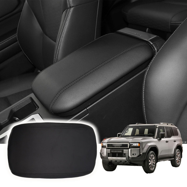 Areeyils Black Leather Center Console Armrest Cover for 2024-2025 2026 Toyota Land Cruiser Prado 250,2024 Land Cruiser Prado Accessories 2025 2026 Car Center Arm Rest Cover Pad Protector