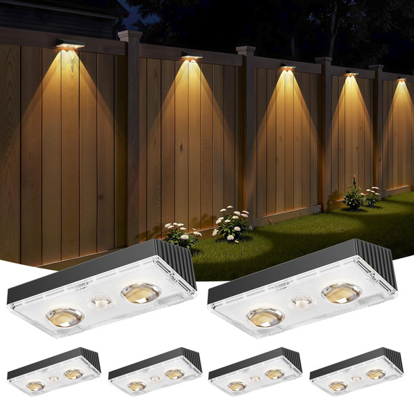 Bridika Solar Fence Lights Outdoor Waterproof, 6 Pack Solar Powered Deck Lights for Backyard, Wall, Patio & Garden - 8 Color Changing Modes, Bright LED with Lens, Dusk to Dawn Black