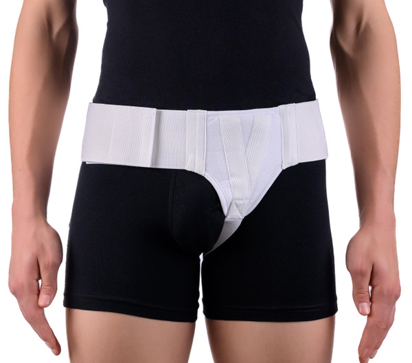 FlexaMed Left Side Inguinal Groin Hernia Truss with Compression Pad White - Medium