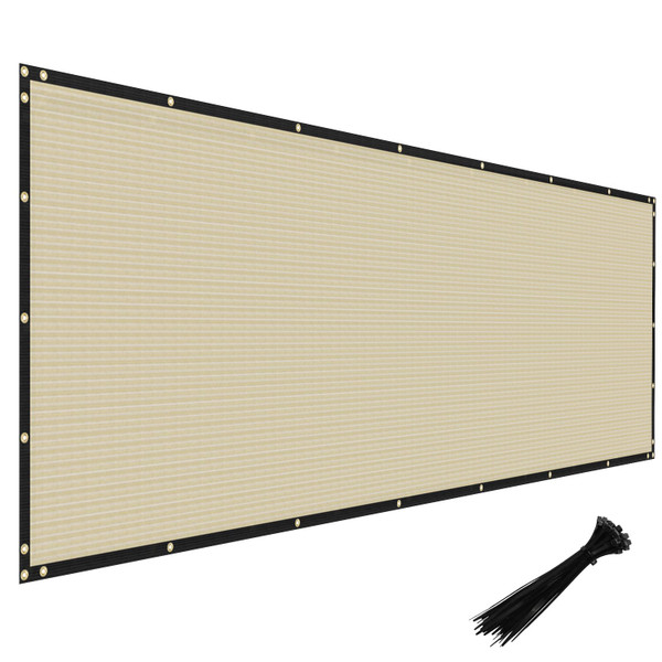 Windscreen4less 4' x 12' Privacy Fence Screen Heavy Duty Windscreen Fencing Cover Windblock Mesh Fabric Shade Cloth with Brass Grommtes for Garden Yard Pool Deck Carport Construction, Beige