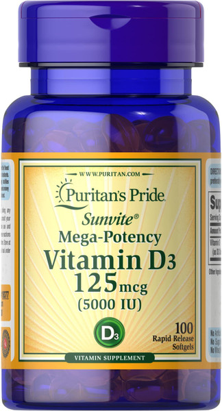 Puritan's Pride Vitamin D3, 5000 IU, 100 Count