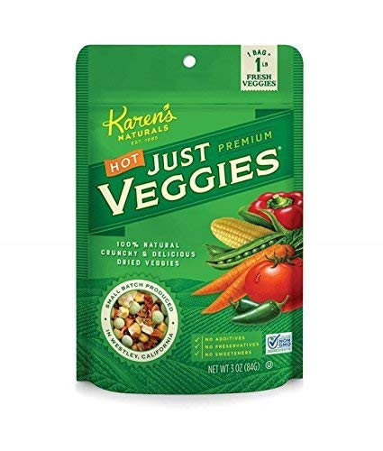 Karen's Naturals Hot Just Veggies, 3 Ounce Pouches, Keto Friendly All Natural Freeze Dried Vegetables, Vegan, Paleo, Gluten Free, Healthy Veggie Snacks - No Additives or Preservatives, Dairy Free