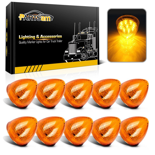 Partsam 10Pcs 2 inch Amber 9LED Side Marker Lights, 2" Beehive Light, Round Cone Clearance Lights for 12V Trailer Truck Replacement for Peterbilt Kenworth Freightliner