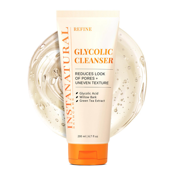 InstaNatural Glycolic Acid Cleanser Face Wash for Women & Men, Gently Exfoliating, Pore Minimizer, Anti Aging, Blackhead Remover, Acne Facial Treatment with Botanical Extracts, 6.7 Fl Oz
