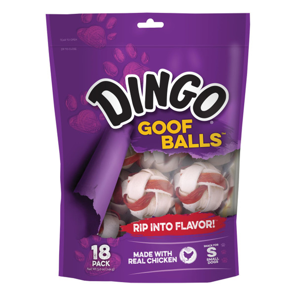 Dingo Goofballs for Dogs, Rawhide Chews Made with Real Chicken for Small Breeds 18-Count