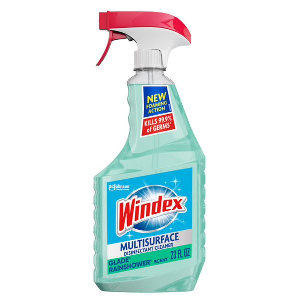 Windex Multipurpose Cleaner Disinfectant Spray Trigger Bottle, New Foaming Action Formula, Surface Cleaning Spray, Glade Rainshower Scent, 32 Fl Oz