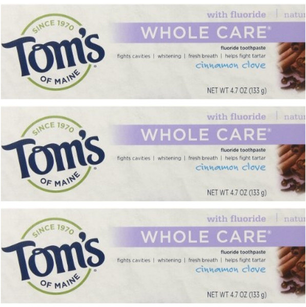 Tom's of Maine Natural Whole Care Toothpaste with Fluoride, Cinnamon Clove, 3 Count