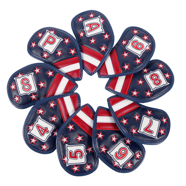 Leather Golf Club Iron Head Covers 9 Piece Set Headcover Protector Stars and Stripes Leather Golf Club Iron Head Covers 9 Piece Set Headcover Protector Stars and Stripes