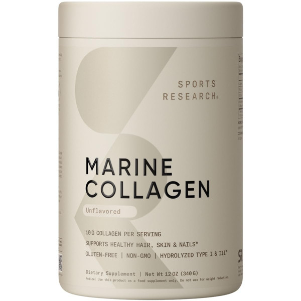 Sports Research Marine Collagen Peptides Powder - Sourced from Wild-Caught Fish, Pescatarian Friendly, Keto Certified & Non-GMO Verified - Easy to Mix in Water or Juice! (34 Servings)
