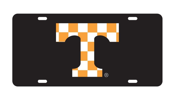 UT Tennessee Vols Black Mirrored Laser Checkerboard License Plate Tag