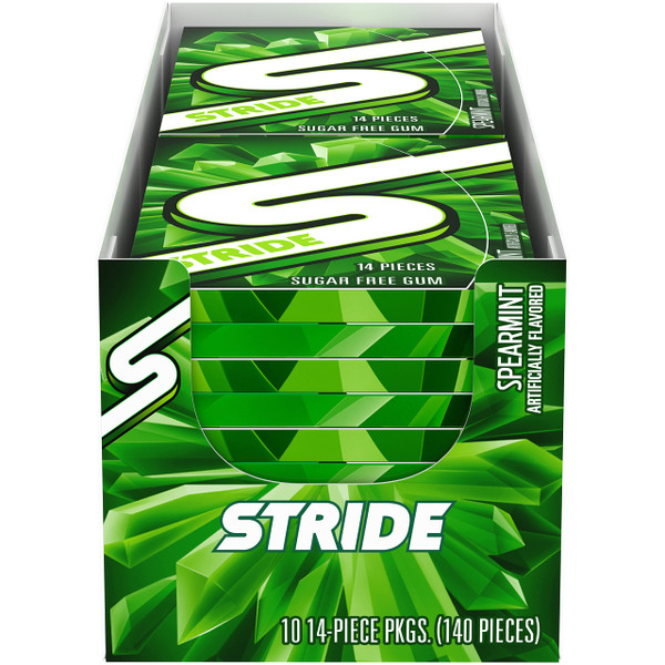 Stride Spearmint Sugar Free Gum, 10 Packs of 14 Pieces (140 Total Pieces)