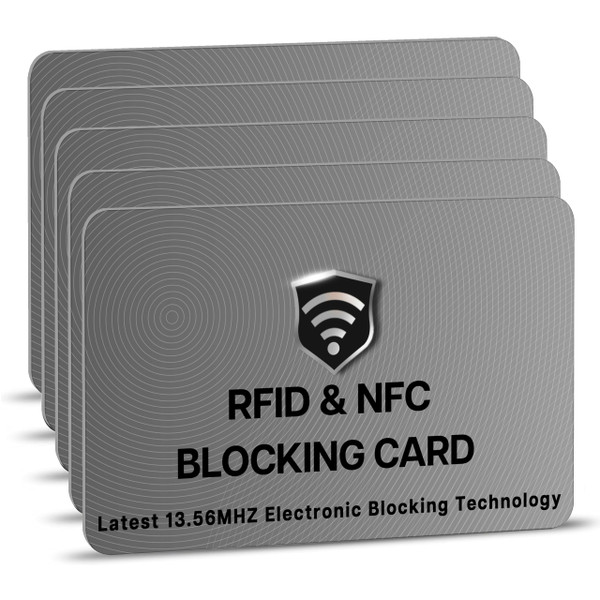 SaiTech IT 5 Pack RFID Blocking Cards, One Protects Entire Wallet Purse, NFC Contactless Bank Debit Credit Card Protector ID ATM Guard - Grey