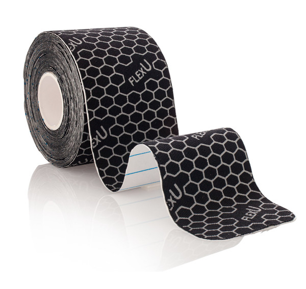 FlexU Synthetic Kinesiology Tape; Single Roll (Pre-Cut or Continuous); Advanced Strength and Flexibility Properties; Longer Lasting Therapeutic Recovery Tape;(Continuous Black)