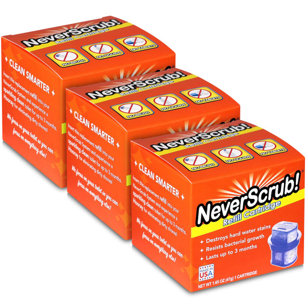 NeverScrub! Refill Cartridge Self Cleaning Toilet System - Replacement Cartridge for Automatic Toilet Bowl Cleaner - 1.65 oz, Lasts Up To 3-5 Months Continuous Toilet Bowl Cleaning