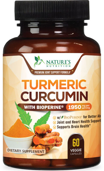 Turmeric Curcumin Supplement 1950mg - 95% Curcuminoids with Organic Turmeric & BioPerine Black Pepper Extract for Best Absorption, Natural Vegan Joint Support, Non-GMO, Bottled in USA - 60 Capsules