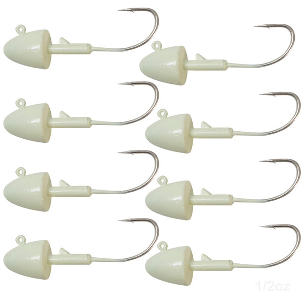 8pcs Fish WOW!® 1/2oz Shad Jighead Glow Bullet Jig Heads - Glow in The Dark