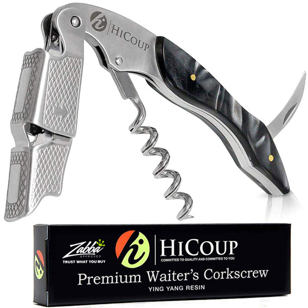 Hicoup Wine Opener - Professional Corkscrews for Wine Bottles w/Foil Cutter and Cap Remover - Manual Wine Key for Servers, Waiters, Bartenders and Home Use - Ying Yang