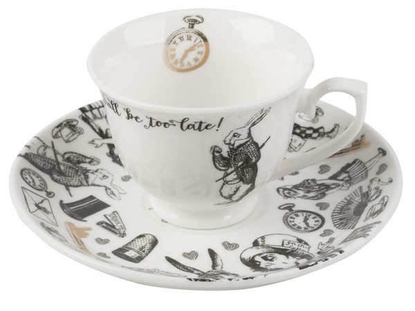 V&A Alice in Wonderland Espresso Cup and Saucer, 100 ml (4 fl oz), White